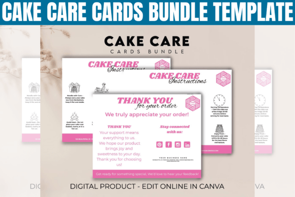 Elevate Your Bakery with a Cake Care Cards Bundle Template