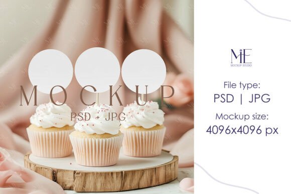 Elevating Brand Presentation with Professional Cupcake Topper Mockup and Circle Topper Moc Templates