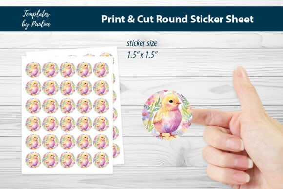 Floral Easter Chick Round Sticker Sheet Guide