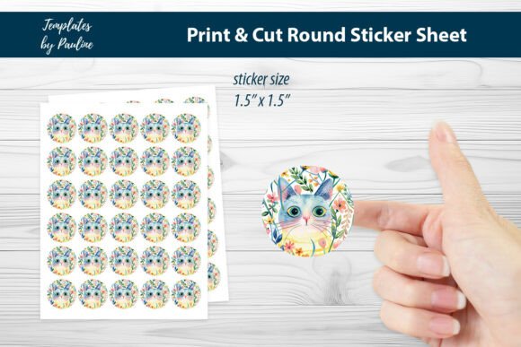 Floral Spring Cat Round Sticker Sheet for Creators