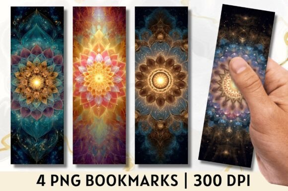 Sacred Mandala Fractal Art: 4 Premium Bookmarks
